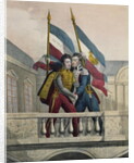 The Duke of Orleans embracing General La Fayette and raising the national colours on the terrace of the Palais-Royal, 30th July 1830 by Labastide