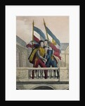 The Duke of Orleans embracing General La Fayette and raising the national colours on the terrace of the Palais-Royal, 30th July 1830 by Labastide