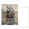 The Duke of Orleans embracing General La Fayette and raising the national colours on the terrace of the Palais-Royal, 30th July 1830 by Labastide