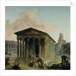 The Maison Carree with the Amphitheatre and the Tour Magne at Nimes, 1786-87 by Hubert Robert