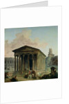 The Maison Carree with the Amphitheatre and the Tour Magne at Nimes, 1786-87 by Hubert Robert
