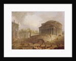 Porto di Ripetta in Rome, with the Pantheon, architectural tableau, 1766 by Hubert Robert