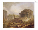Porto di Ripetta in Rome, with the Pantheon, architectural tableau, 1766 by Hubert Robert