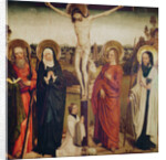 The Crucifixion, with Saint Andrew, Saint Matthew and a man kneeling at the foot of the cross by German School
