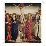 The Crucifixion, with Saint Andrew, Saint Matthew and a man kneeling at the foot of the cross by German School