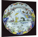 Plate, decorated in the Chinoiserie style, created in Rouen by French School