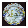 Plate, decorated in the Chinoiserie style, created in Rouen by French School