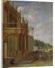 People on the terrace of a palace by Isaac van Nickele