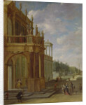 People on the terrace of a palace by Isaac van Nickele