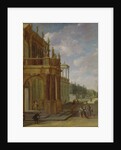 People on the terrace of a palace by Isaac van Nickele