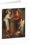 Country Life, detail of peasants churning milk by Jan the Elder Brueghel