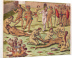 Navigatio in Brasiliam Americae, Immolation of a Barbarian, 1563 by Theodor de Bry
