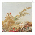 Salon of the Print-maker Gilles Demarteau, above the door; doves sitting their eggs in the hay, 1750-65 by Francois Boucher