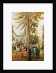 Salon of the print-maker Gilles Demarteau, two panels 1. dog and sheep 2. planted Orange tree with pecking doves by Jean-Baptiste Huet