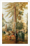 Salon of the print-maker Gilles Demarteau, two panels 1. dog and sheep 2. planted Orange tree with pecking doves by Jean-Baptiste Huet