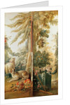Salon of the print-maker Gilles Demarteau, two panels 1. dog and sheep 2. planted Orange tree with pecking doves by Jean-Baptiste Huet