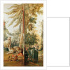 Salon of the print-maker Gilles Demarteau, two panels 1. dog and sheep 2. planted Orange tree with pecking doves by Jean-Baptiste Huet