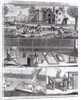 The First Plate of the Woollen Manufacture Exhibiting the Art of Sheep Shearing The Washing The Beating and The Combing of Wool by English School