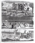The First Plate of the Woollen Manufacture Exhibiting the Art of Sheep Shearing The Washing The Beating and The Combing of Wool by English School