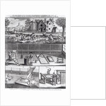 The First Plate of the Woollen Manufacture Exhibiting the Art of Sheep Shearing The Washing The Beating and The Combing of Wool by English School