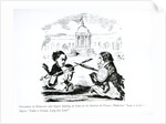 Caricature of Delacroix and Ingres duelling in front of the Institut de France, c.1828 by French School