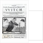 A Most Certain, Strange and True Discovery of a Witch, 1643 by English School