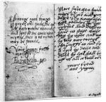 Page of manuscript showing the signature of Queen Elizabeth I by English School