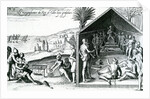 The king receiving European visitors, Cape Lopez, Gabon, Africa, 16th century by Theodor de Bry