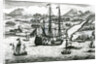 Robinson Crusoe Escaping Cambodia Enters a Port in the North part of China, 1722 by English School