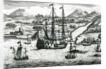 Robinson Crusoe Escaping Cambodia Enters a Port in the North part of China, 1722 by English School