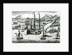 Robinson Crusoe Escaping Cambodia Enters a Port in the North part of China, 1722 by English School