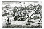 Robinson Crusoe Escaping Cambodia Enters a Port in the North part of China, 1722 by English School