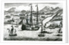 Robinson Crusoe Escaping Cambodia Enters a Port in the North part of China, 1722 by English School