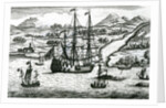 Robinson Crusoe Escaping Cambodia Enters a Port in the North part of China, 1722 by English School