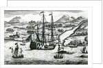 Robinson Crusoe Escaping Cambodia Enters a Port in the North part of China, 1722 by English School
