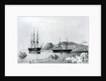 HMS Assistance in Tow of Pioneer passing John Harrow Mount, North Wellington Channel in 1853 by English School