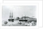 HMS Assistance in Tow of Pioneer passing John Harrow Mount, North Wellington Channel in 1853 by English School