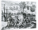 Francisco de Bobadilla arriving as Governor and arresting Christopher Columbus in Hispaniola, 1500, 1590 by Theodor de Bry