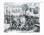 Francisco de Bobadilla arriving as Governor and arresting Christopher Columbus in Hispaniola, 1500, 1590 by Theodor de Bry