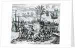 Francisco de Bobadilla arriving as Governor and arresting Christopher Columbus in Hispaniola, 1500, 1590 by Theodor de Bry