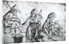 Scene with a musician playing the bagpipes, a woman spinning and a man carving spoons by Anonymous Anonymous