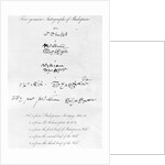 Five Genuine Autographs of William Shakespeare by Anonymous