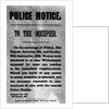 Police Notice to the Occupier Relating to Murders in Whitechapel, 30th September 1888 by English School