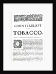 A Counterblast to Tobacco, a treatise written by James I of England published in an anti-smoking pamphlet, 1672 by English School