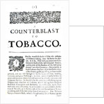 A Counterblast to Tobacco, a treatise written by James I of England published in an anti-smoking pamphlet, 1672 by English School