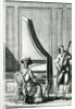 Musicians playing an upright clavicord and a bassoon by French School
