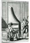 Musicians playing an upright clavicord and a bassoon by French School