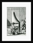 Musicians playing an upright clavicord and a bassoon by French School