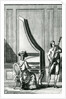 Musicians playing an upright clavicord and a bassoon by French School