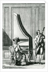 Musicians playing an upright clavicord and a bassoon by French School